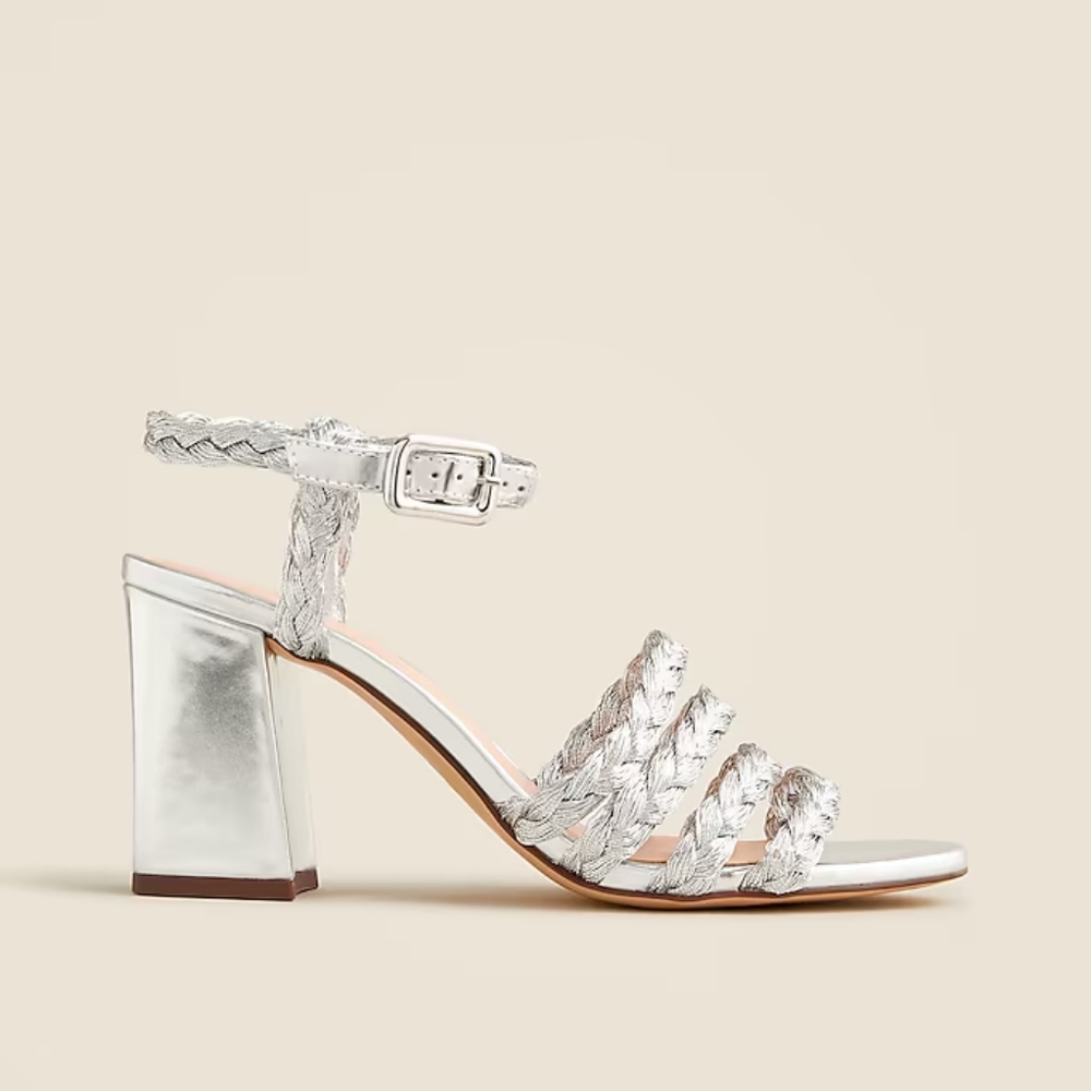 NWT Maryam Nassir Zadeh X J.Crew Braided Silver Block-Heel Sandals